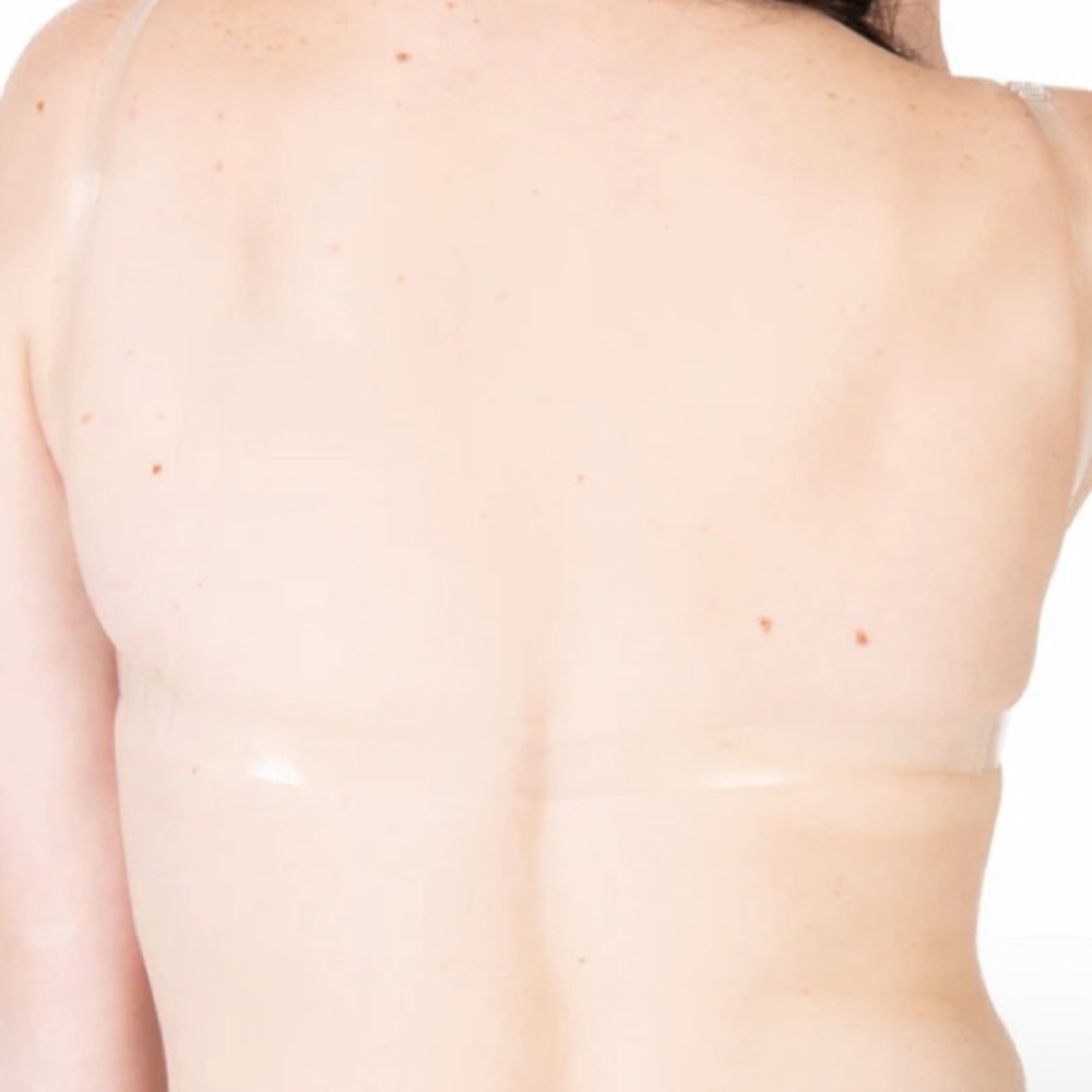 NWT Body Wrappers Total Stretch Underwire Bra Padded Cups Beige Clear Straps - Picture 6 of 6